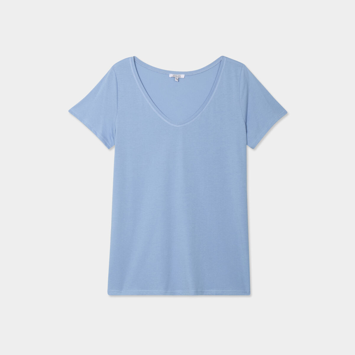 T-shirt col en V manches courtes coton bleu clair femme grande taille