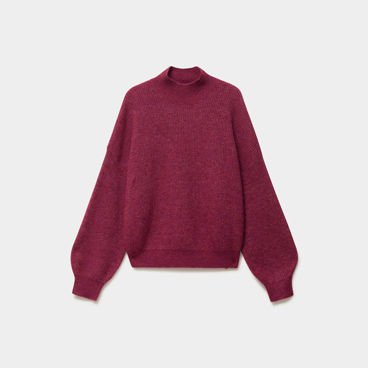Pull col montant manches longues amples rouge fonc&eacute; femme