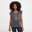 T-shirt coton col en V manches courtes gris clair femme