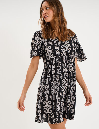 Robe fluide genou col en V noir femme