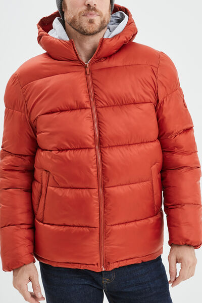 Doudoune zippée à capuche orange foncé homme