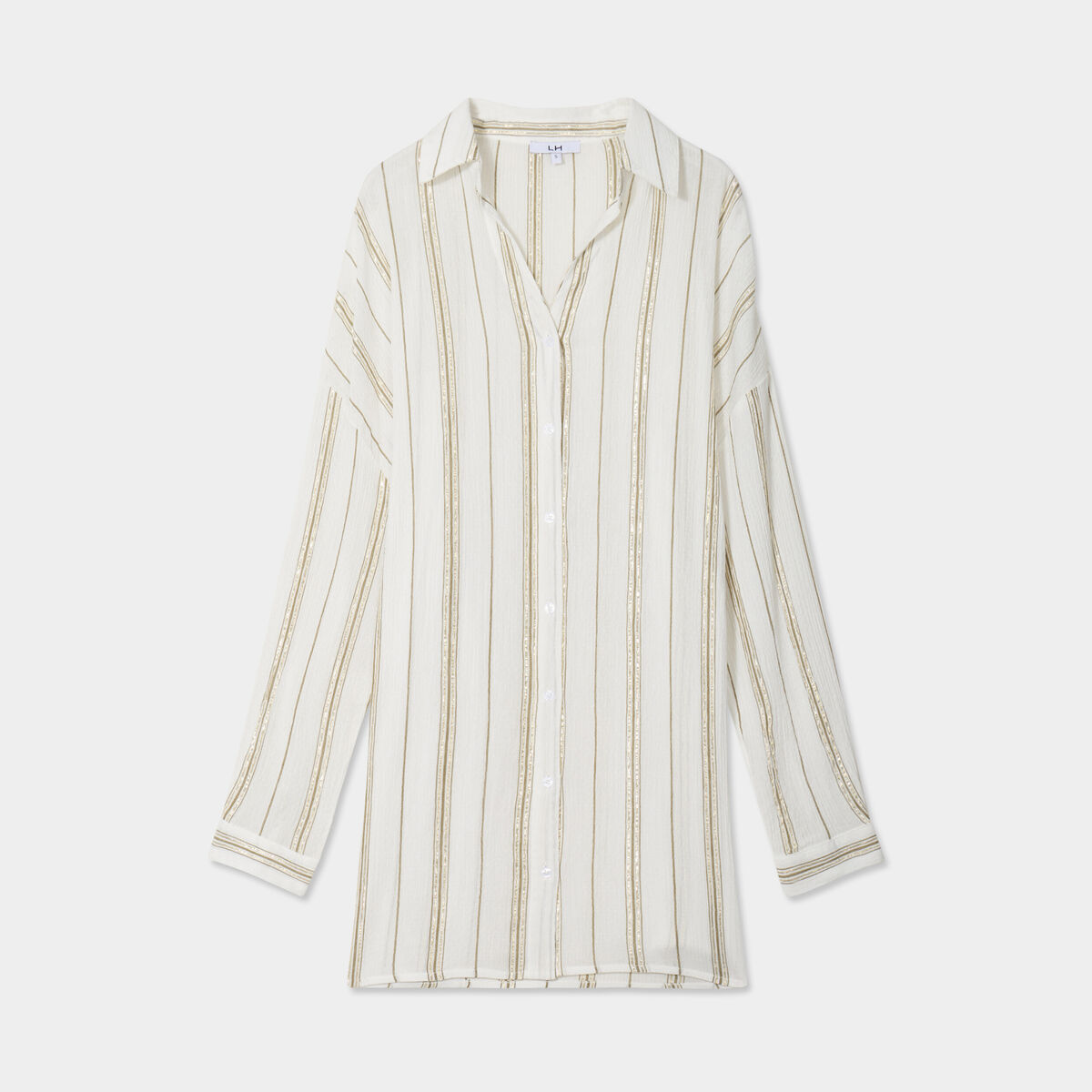 Chemise longue droite coton ecru femme