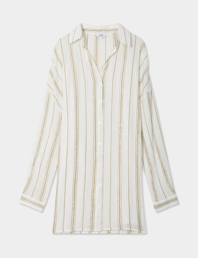 Chemise longue droite coton ecru femme