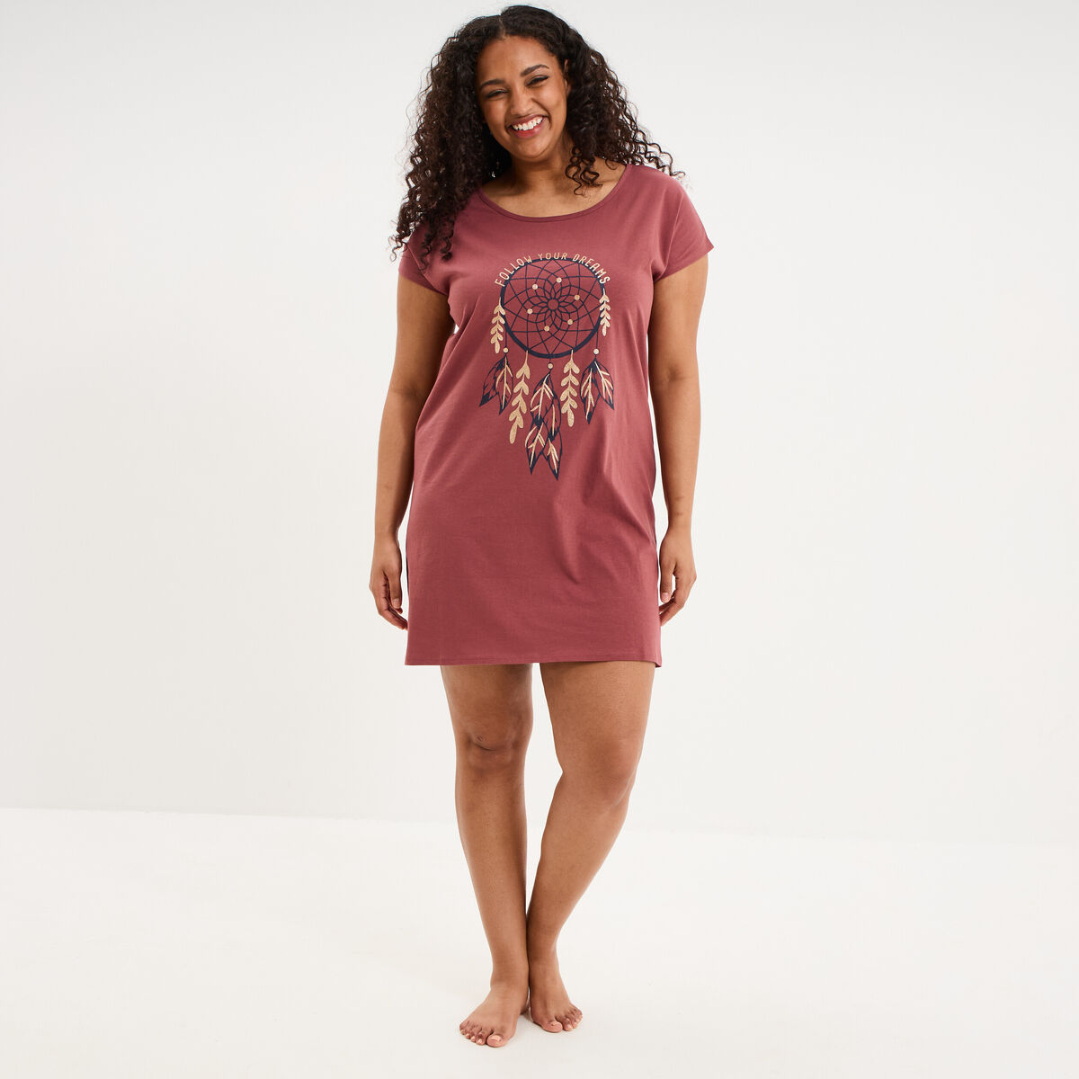 Chemise de nuit manches courtes rose framboise femme grande taille