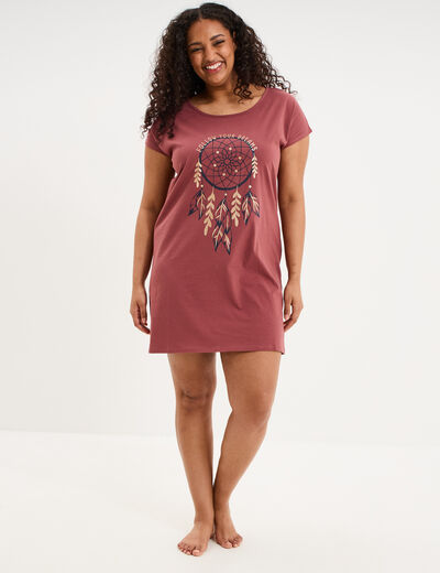 Chemise de nuit manches courtes rose framboise femme grande taille