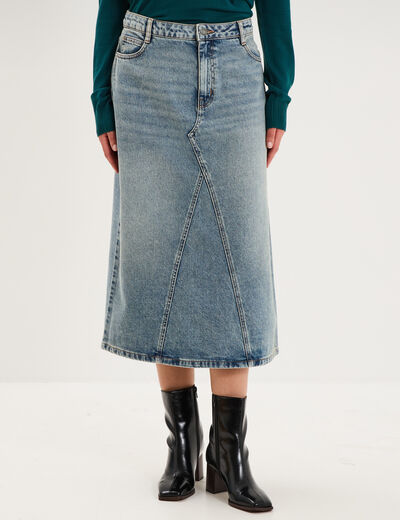 Jupe en jean longue droite coton denim dirty femme