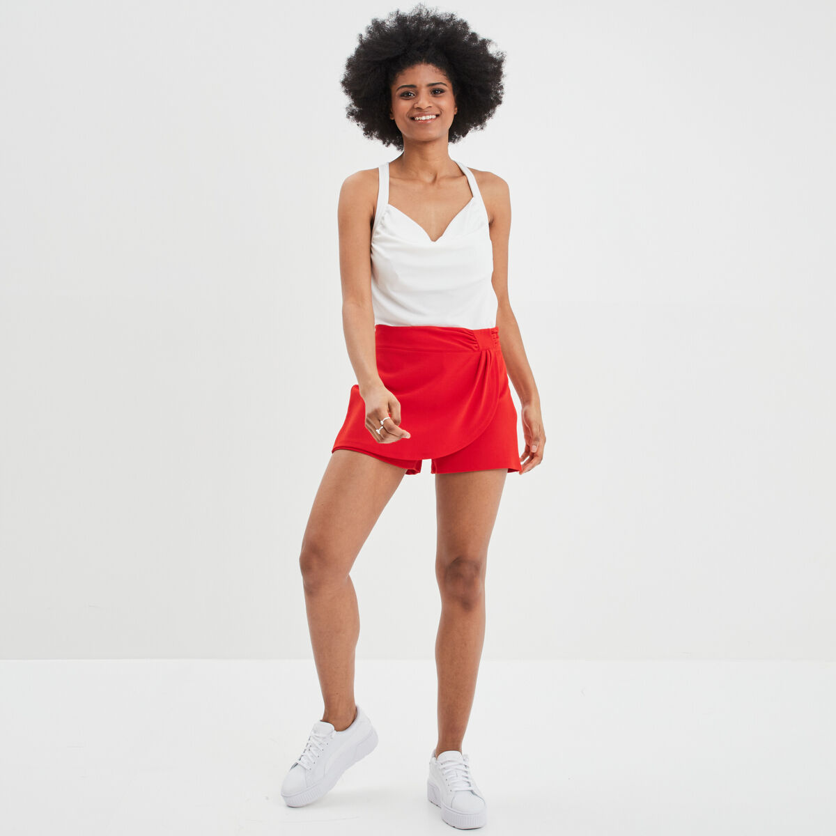 Débardeur col bénitier dos croisé blanc femme