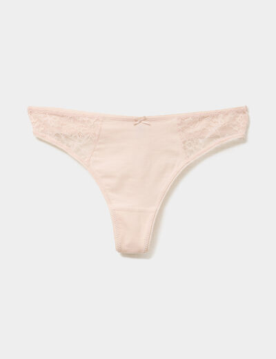 String coton majoritaire rose poudr&eacute;e femme