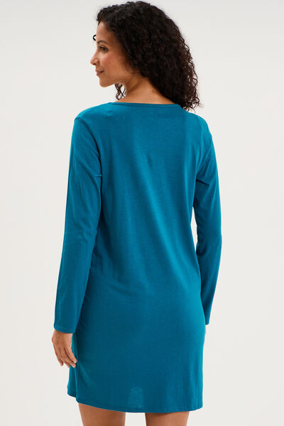 Chemise de nuit courte coton bleu canard femme