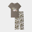 Ensemble pyjama corsaire 2 pièces coton vert kaki femme