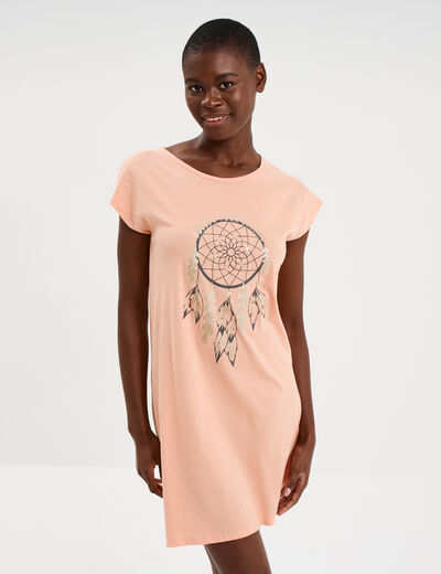 Chemise de nuit courte col rond rose clair femme