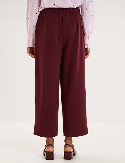 Pantalon droit 7/8&egrave;me &agrave; pinces violet fonc&eacute; femme