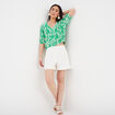 Blouse col en V manches ballons vert femme