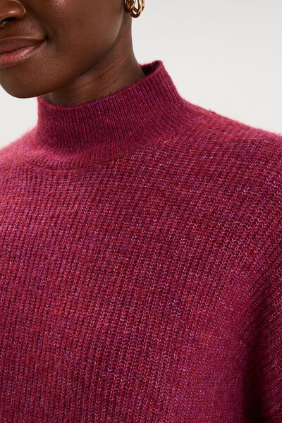 Pull col montant manches longues amples rouge fonc&eacute; femme