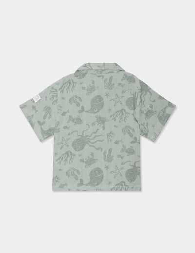 Ensemble short et chemise gaze de coton vert pastel bébé garçon