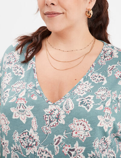 T-shirt col en V manches courtes bleu gris femme grande taille