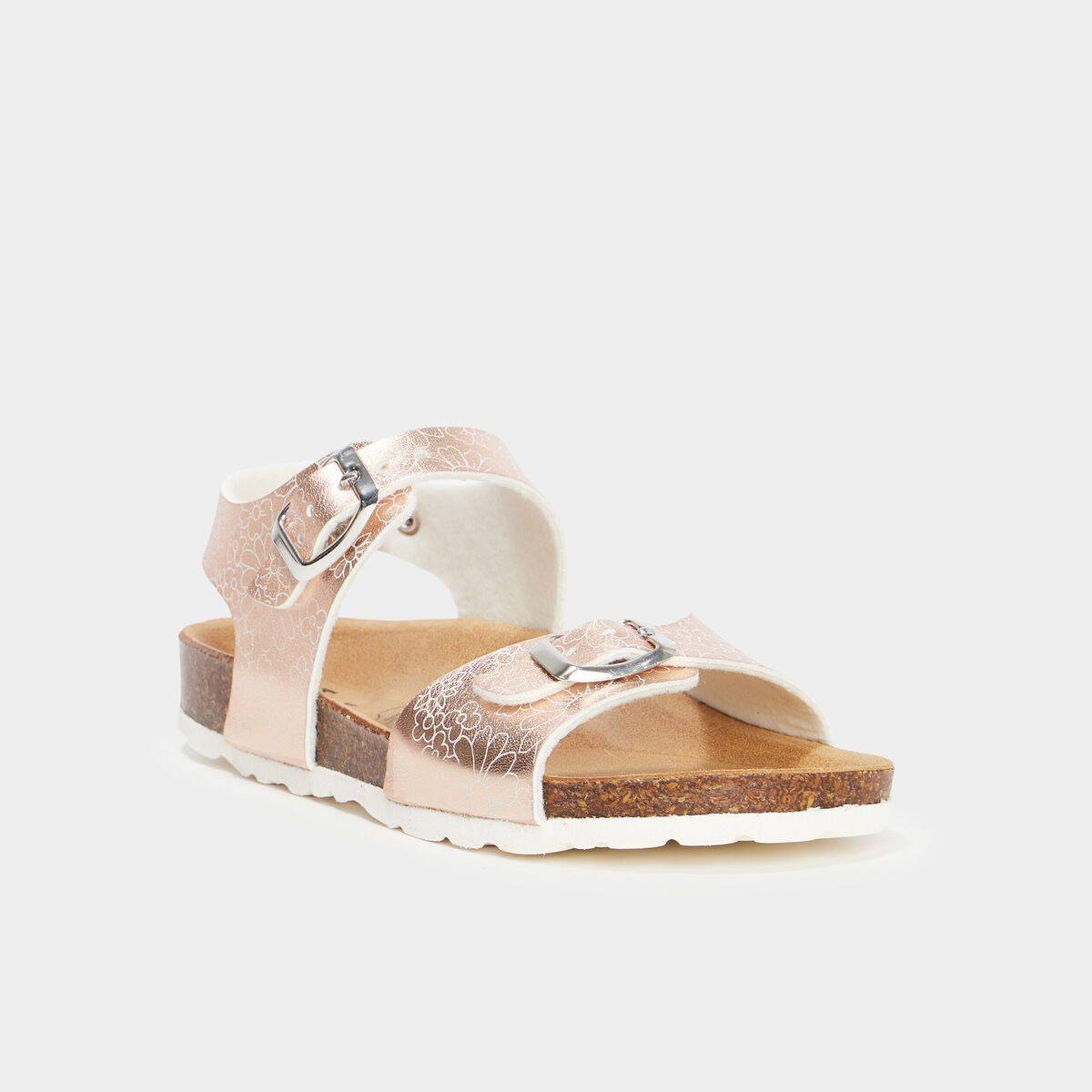 Sandales m&eacute;tallis&eacute;es avec boucles couleur argent fille