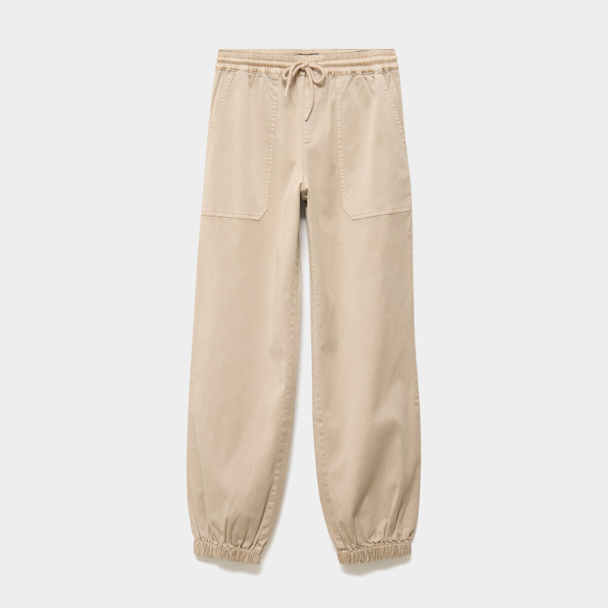 Pantalon molleton cargo droit cropped beige femme
