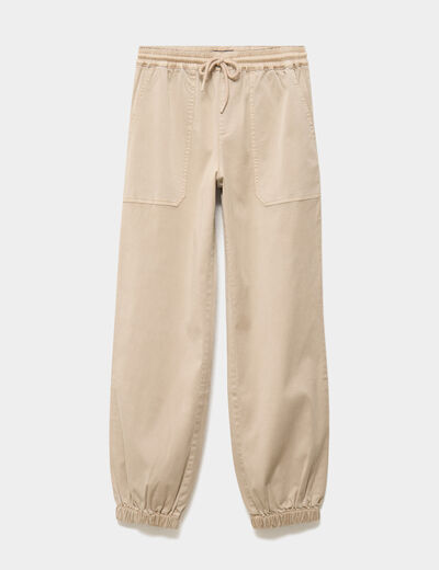 Pantalon molleton cargo droit cropped beige femme