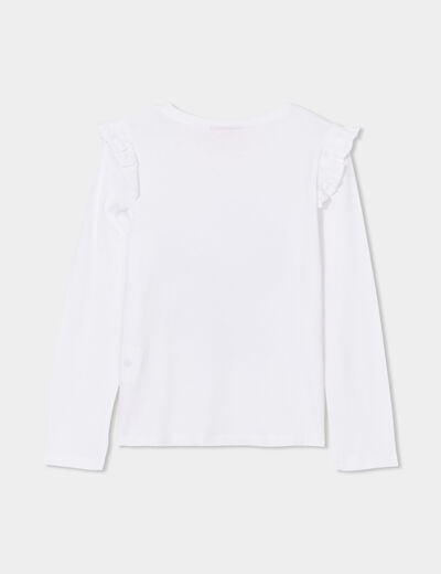 T-shirt à sequins et volants coton ivoire fille
