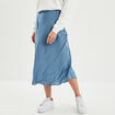 Jupe midi satinée évasée bleu gris femme