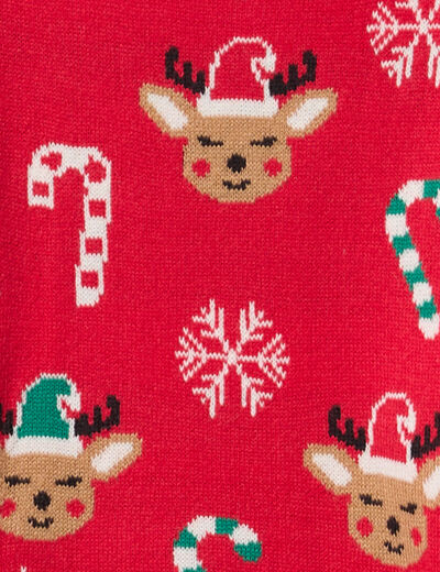 Robe pull de No&euml;l manches longues rouge fille