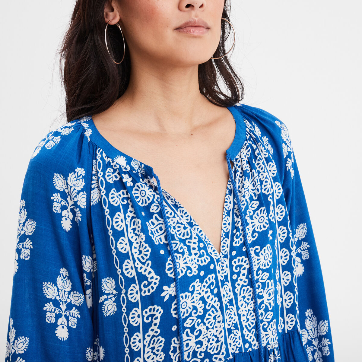 Robe courte col avec cordons Creeks bleu electrique femme