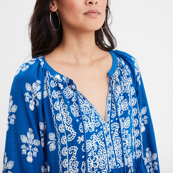 Robe courte col avec cordons Creeks bleu electrique femme
