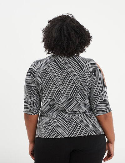 T-shirt col V avec ouvertures épaules noir femme grande taille