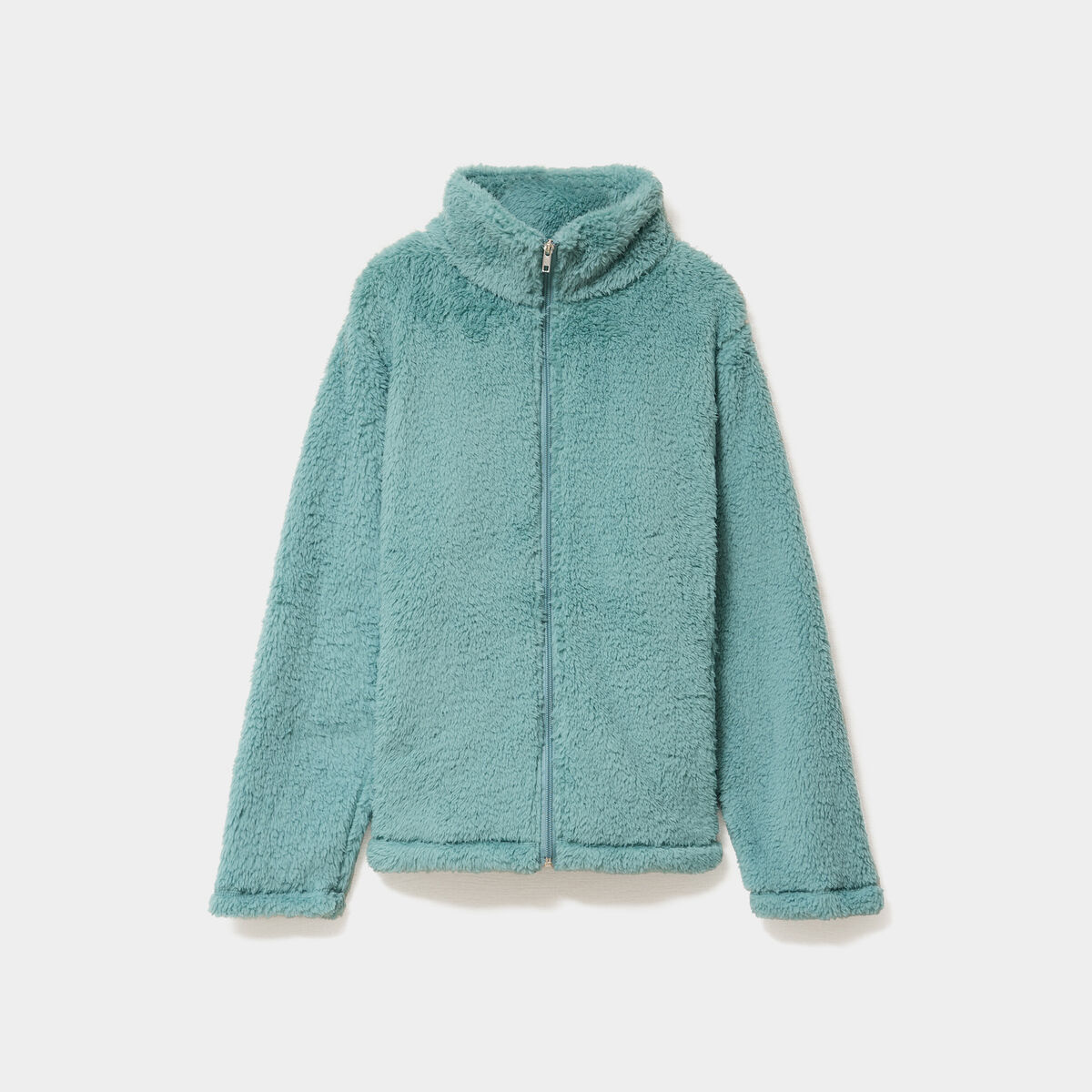 Veste effet polaire col montant bleu gris femme