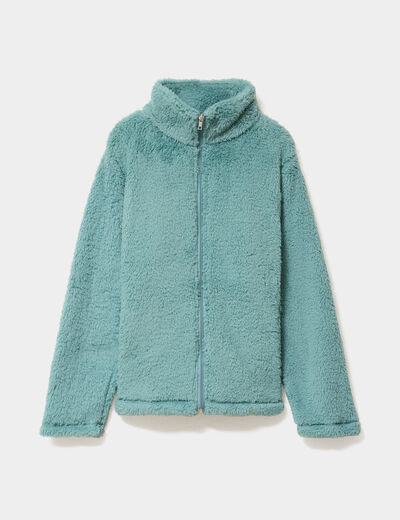 Veste effet polaire col montant bleu gris femme