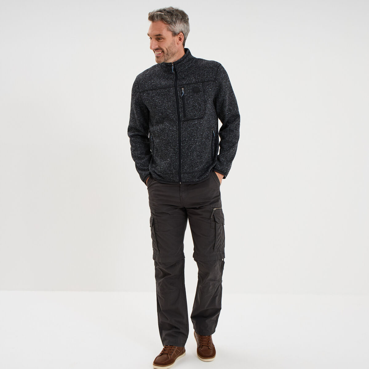 Gilet manches longues col montant gris fonc&eacute; homme