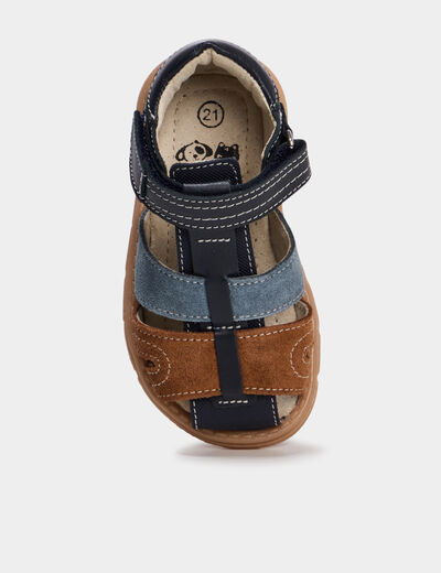 Sandales &agrave; scratchs en cuir bleu b&eacute;b&eacute; gar&ccedil;on