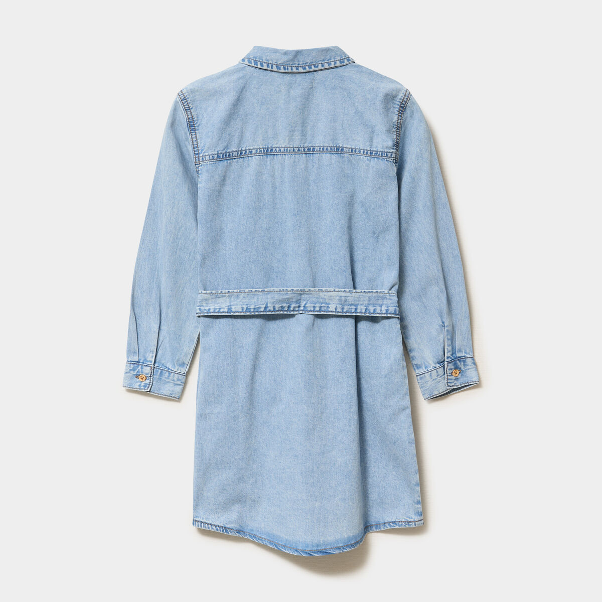 Robe chemise en jean ceintur&eacute;e coton denim double stone fille