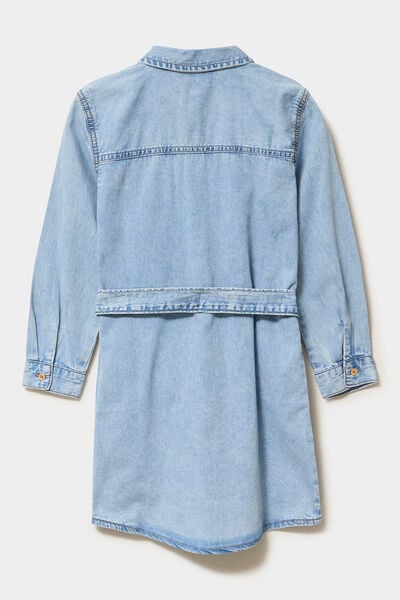Robe chemise en jean ceintur&eacute;e coton denim double stone fille