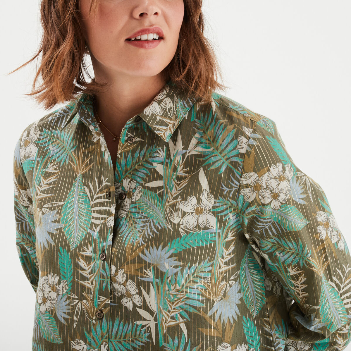 Chemise manches longues vert kaki femme