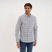 Chemise droite imprim&eacute;e manches longues ecru homme