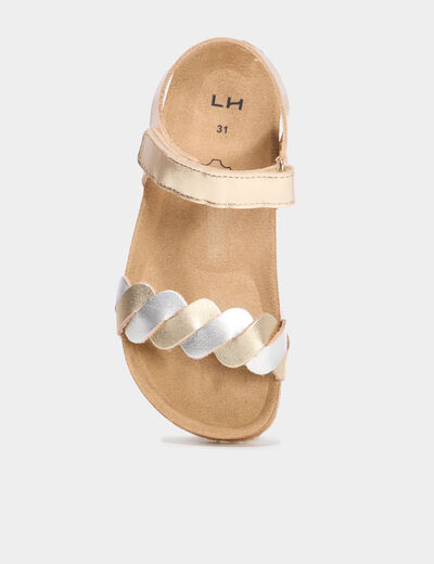 Sandales brides tressées en cuir jaune or fille