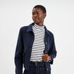 Blouson boutonn&eacute; 2 poches bleu fonc&eacute; femme