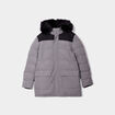 Doudoune mi-longue à capuche fourrure gris homme