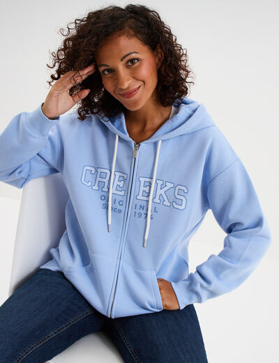 Sweat zipp&eacute; &agrave; capuche bleu marine femme