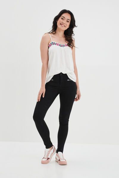 Jeans slim détails zippés denim noir femme