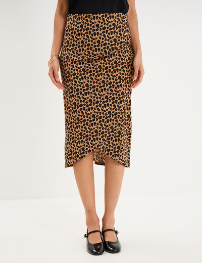 Jupe longue portefeuille beige femme
