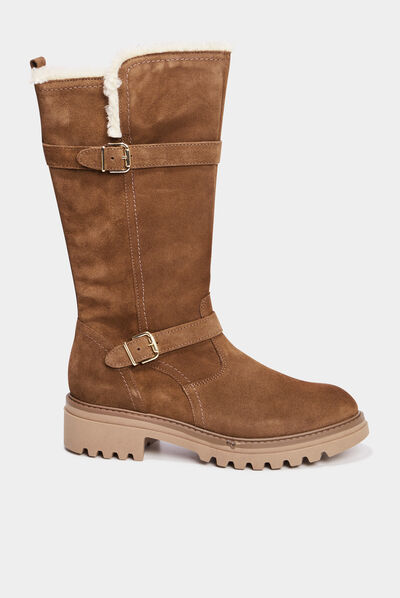 Bottes fourrées en cuir camel fille