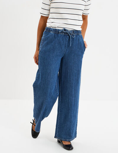 Jeans wide leg taille élastiquée Creeks denim stone femme