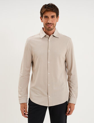 Chemise droite &agrave; manches longues beige homme