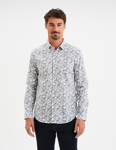 Chemise ajust&eacute;e manches longues ecru homme