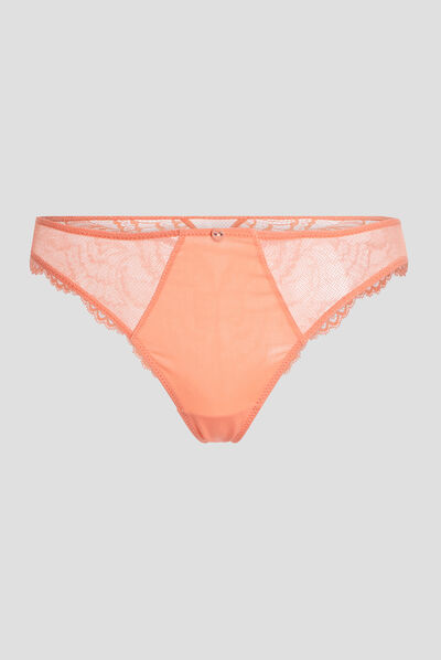 Tanga à dentelle orange corail femme