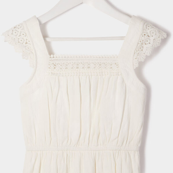 Ensemble robe à broderie et chouchou ecru fille