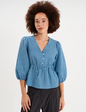 Blouse cintr&eacute;e col V manches 3/4 blanc femme